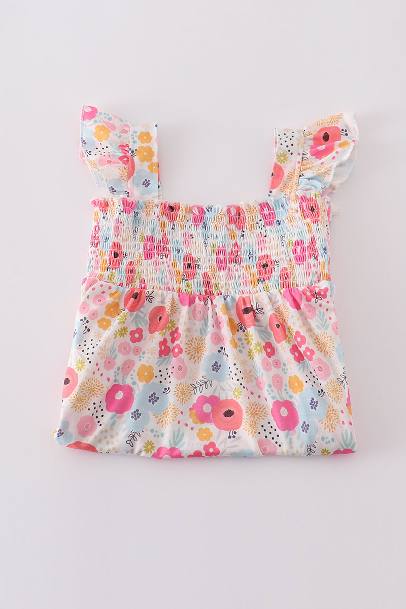 Pink floral print smocked set - Giggles with Grace