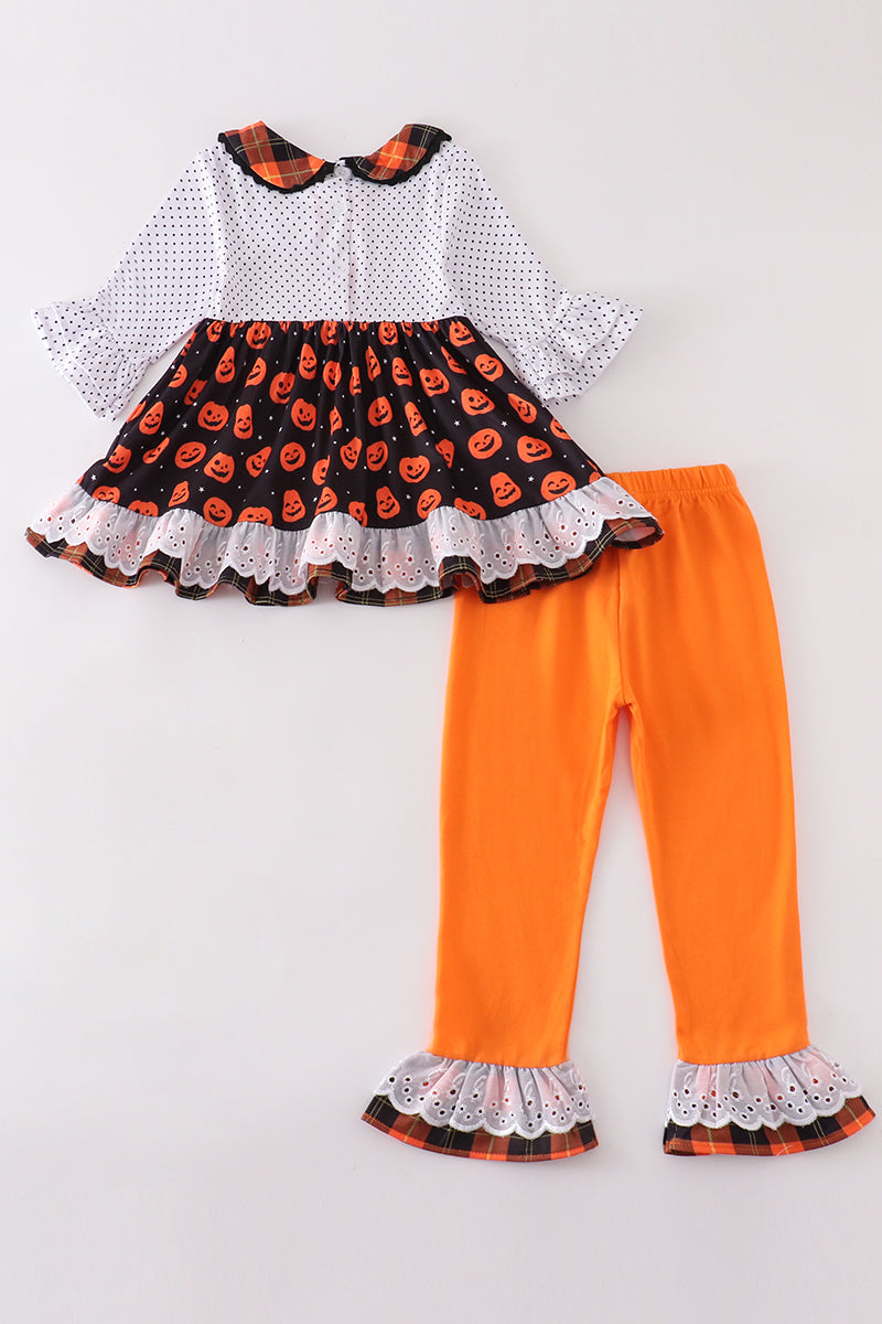 Premium Orange halloween pumpkin girl set - Giggles with Grace