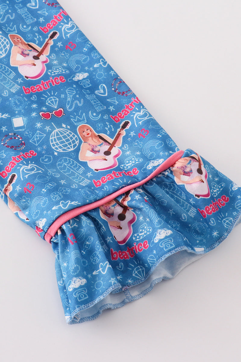 Blue music fan women pajamas set - Giggles with Grace
