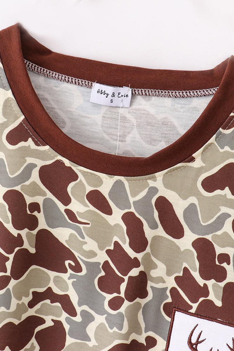 Camouflage antler embroidery men pajamas set - Giggles with Grace