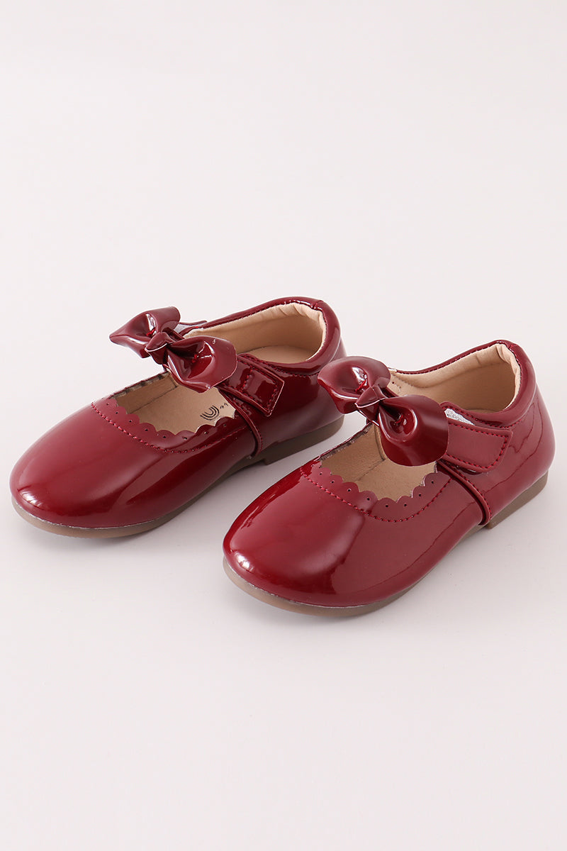 Maroon bow mary jane shoes - Giggles with Grace