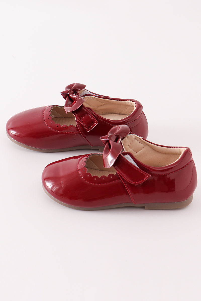 Maroon bow mary jane shoes - Giggles with Grace
