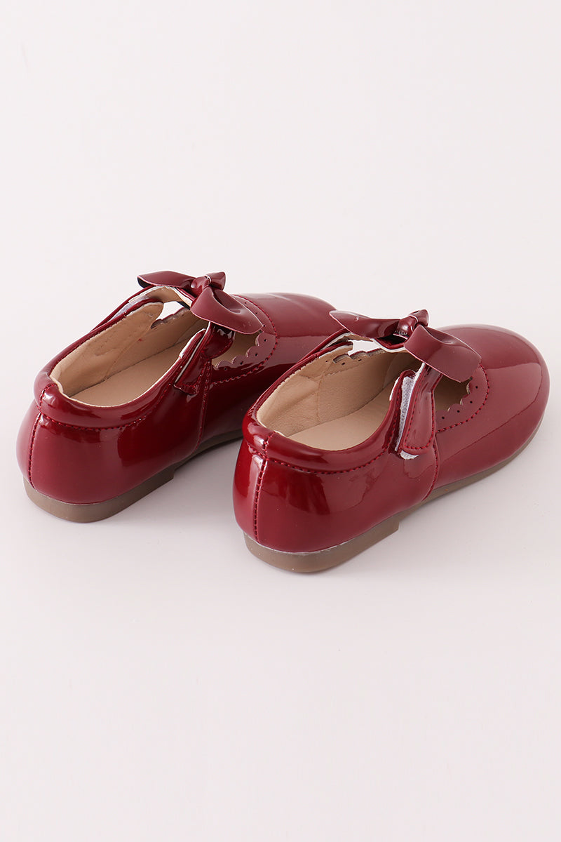 Maroon bow mary jane shoes - Giggles with Grace