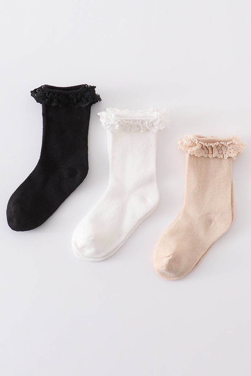 Black Knit lace girls socks - Giggles with Grace