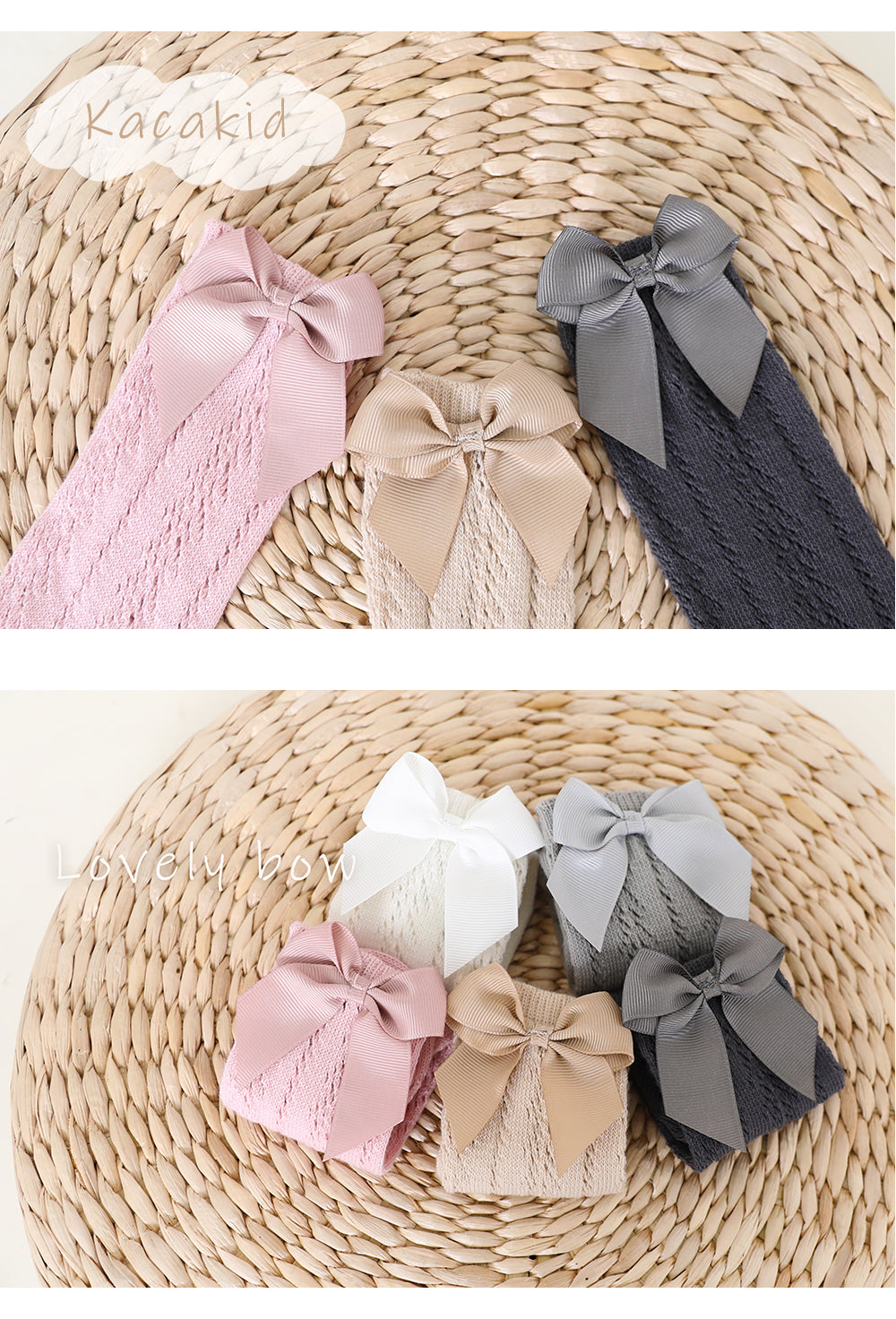 Lace cable bow knee high socks - Giggles with Grace