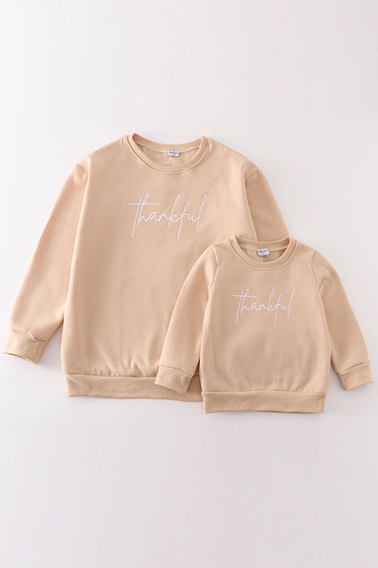 Gray thankful fleece mom&me sweatshirt - Giggles with Grace