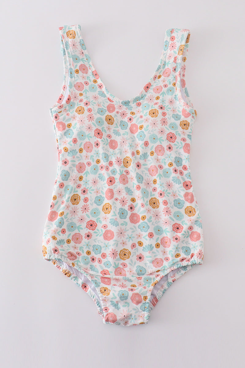 Minty floral bloom print mom swimsuit - Giggles with Grace