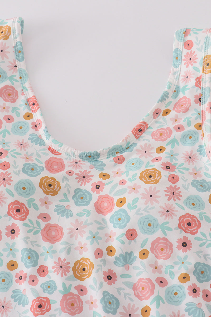 Minty floral bloom print mom swimsuit - Giggles with Grace