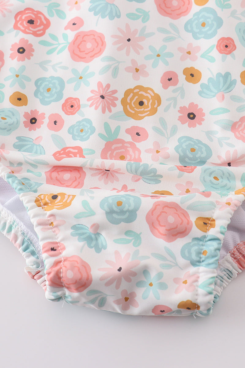Minty floral bloom print mom swimsuit - Giggles with Grace