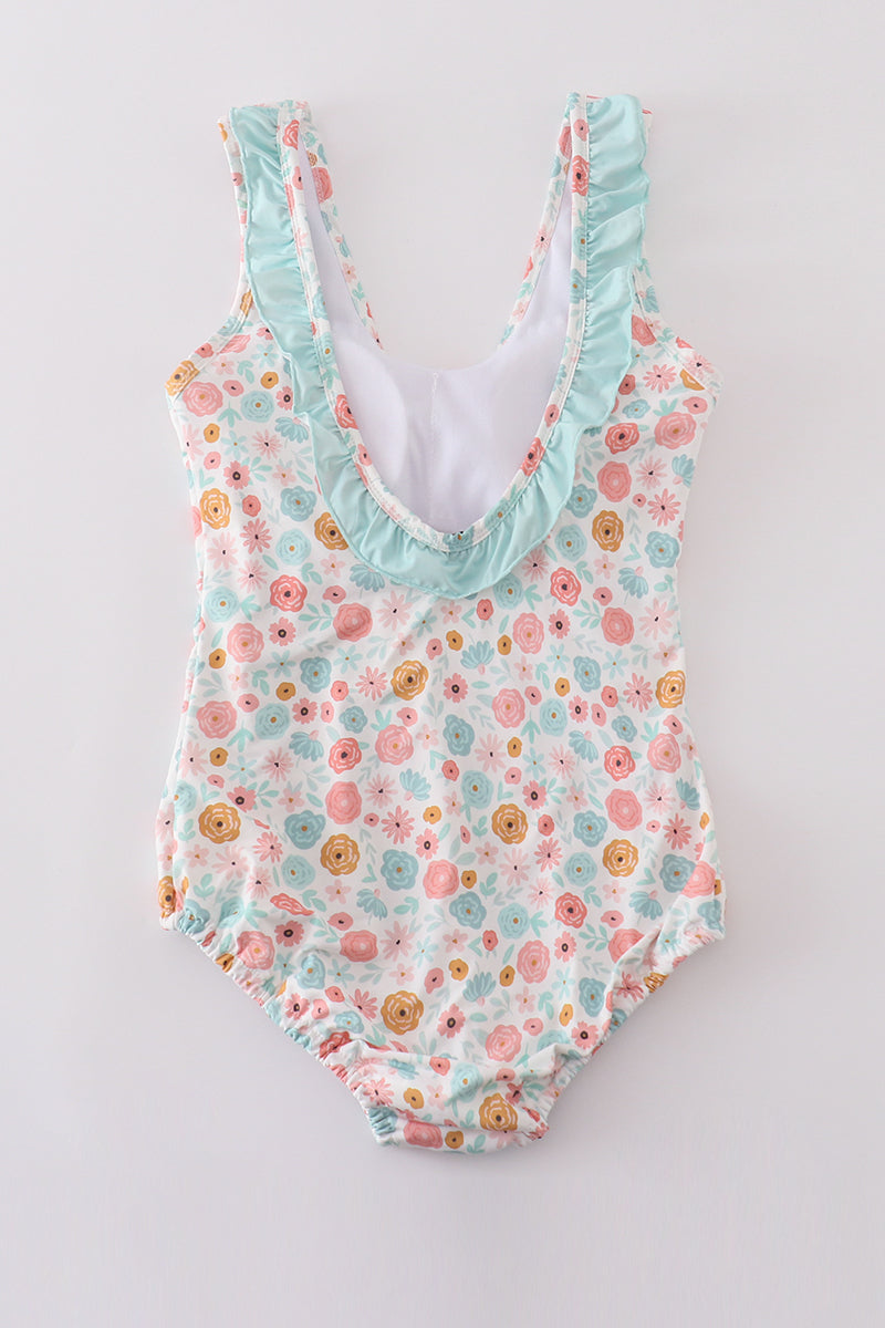 Minty floral bloom print mom swimsuit - Giggles with Grace