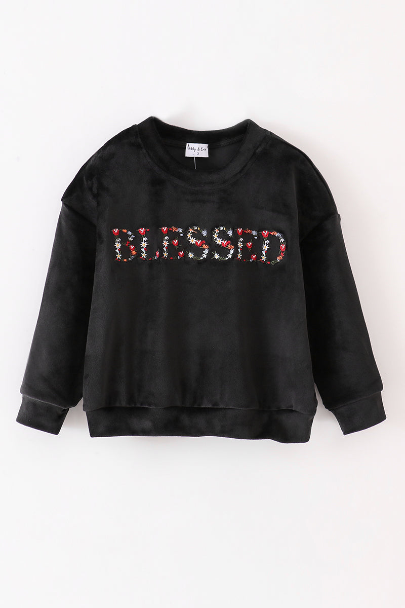 Black velvet blessed embroidery mom&me sweatshirt - Giggles with Grace