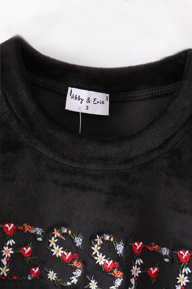 Black velvet blessed embroidery mom&me sweatshirt - Giggles with Grace
