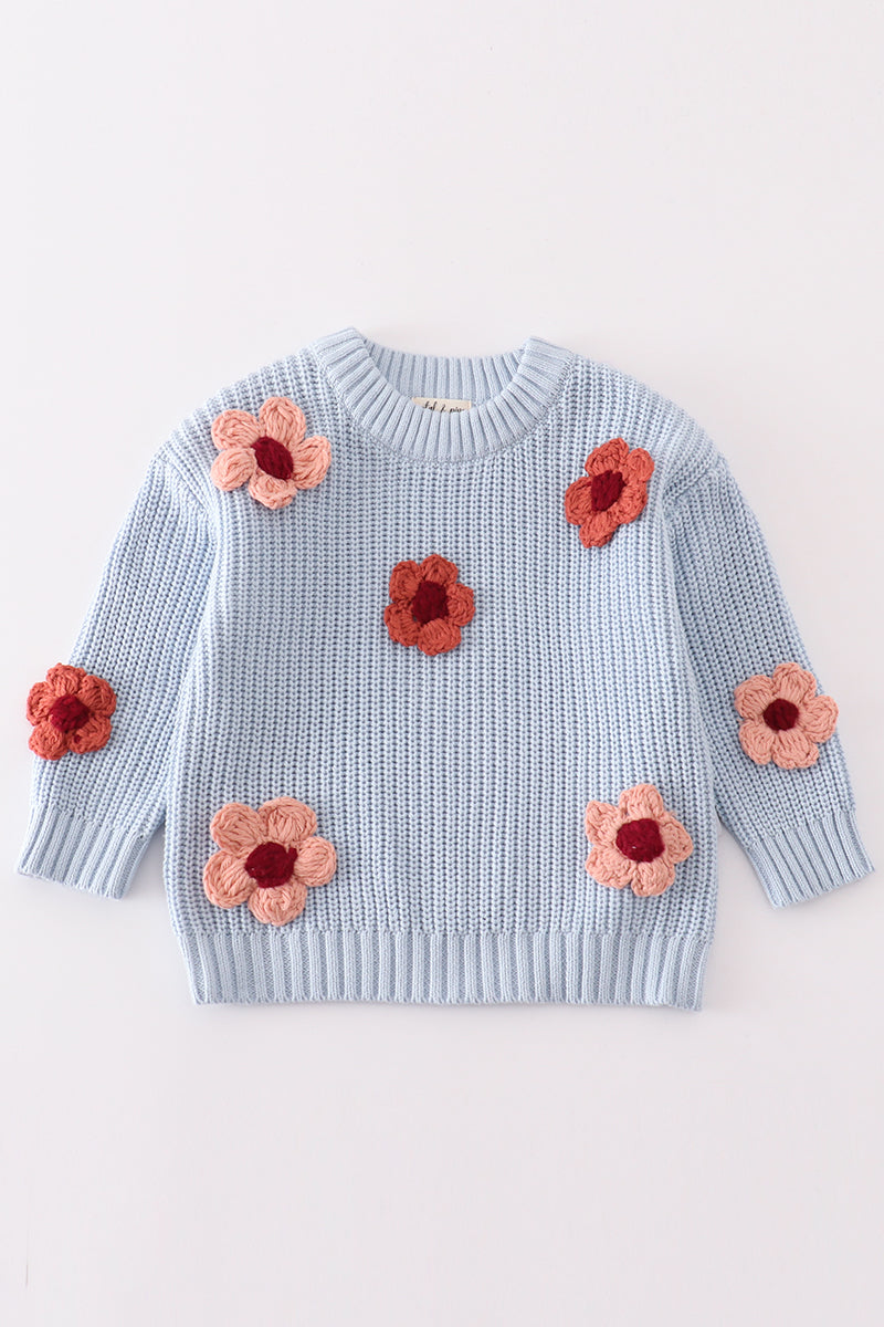 Blue floral hand-embroidery jumper sweater - Giggles with Grace