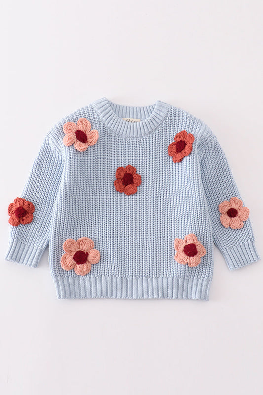 Blue floral hand-embroidery jumper sweater - Giggles with Grace