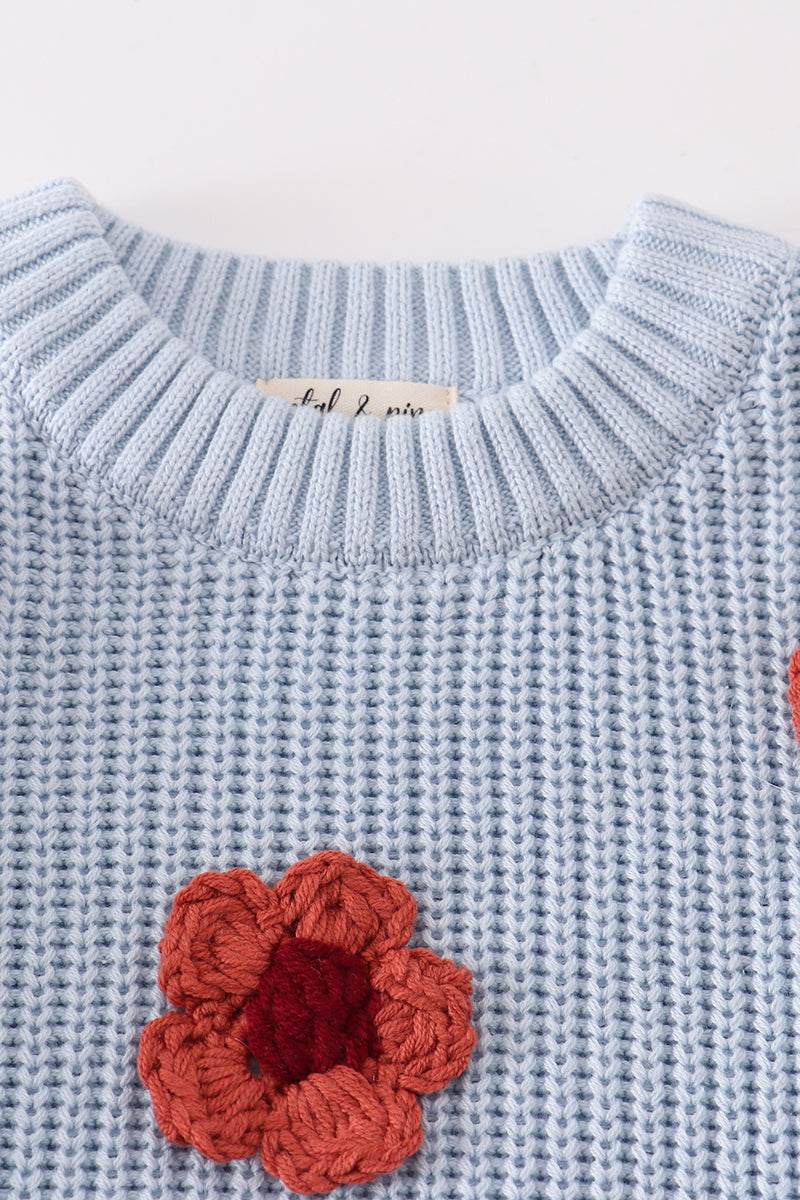 Blue floral hand-embroidery jumper sweater - Giggles with Grace