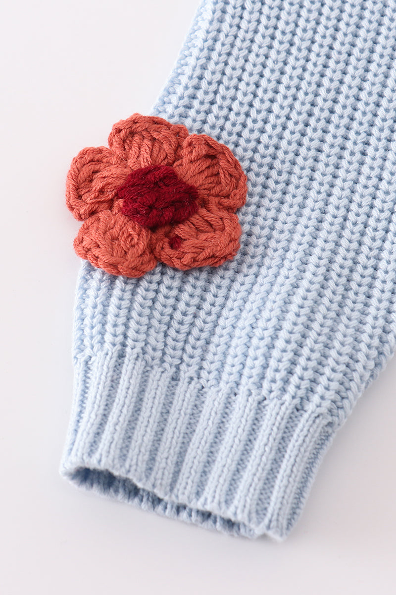 Blue floral hand-embroidery jumper sweater - Giggles with Grace