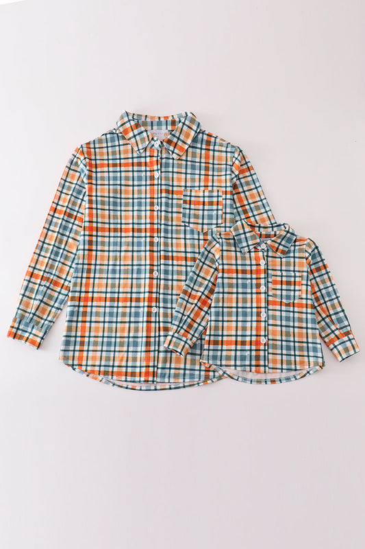 Green plaid dad&me button down shirt - Giggles with Grace