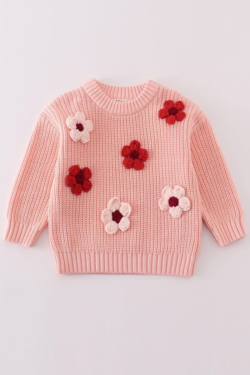 Pink floral hand-embroidery jumper sweater - Giggles with Grace