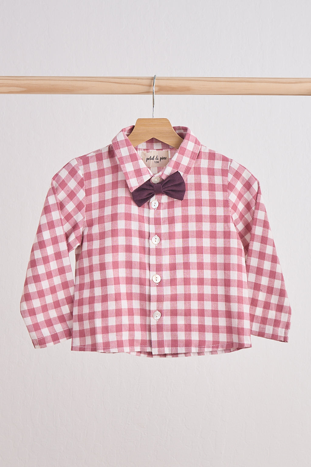 Pink gingham boy flannel button down shirt - Giggles with Grace