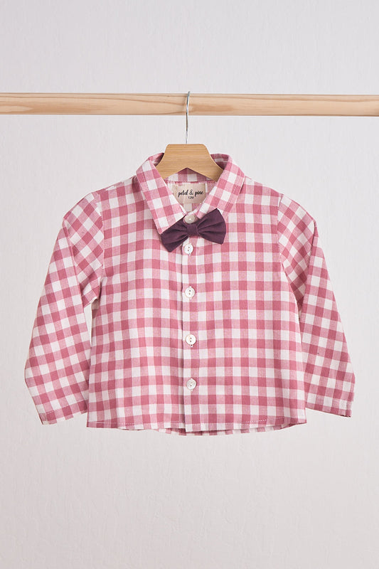 Pink gingham boy flannel button down shirt - Giggles with Grace