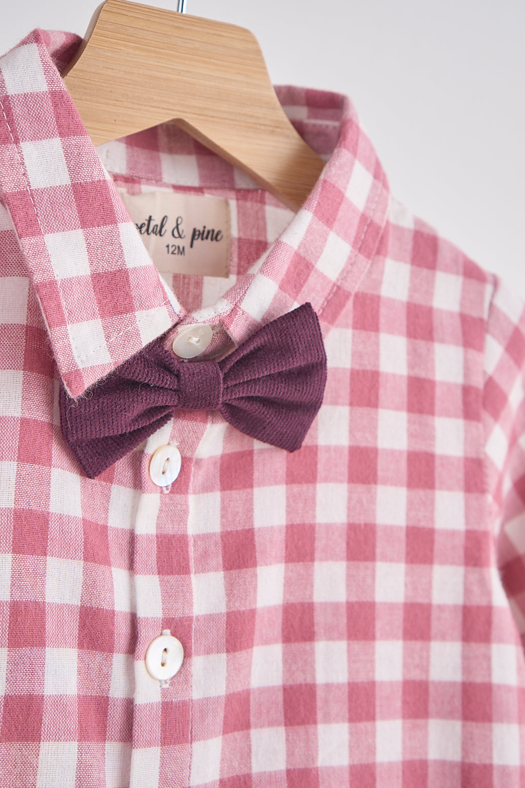 Pink gingham boy flannel button down shirt - Giggles with Grace