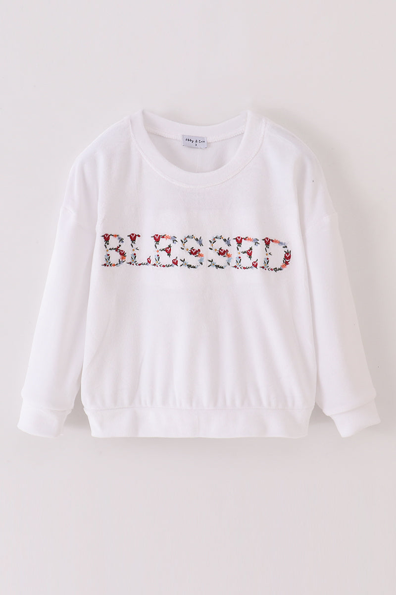White velvet blessed embroidery mom&me sweatshirt - Giggles with Grace
