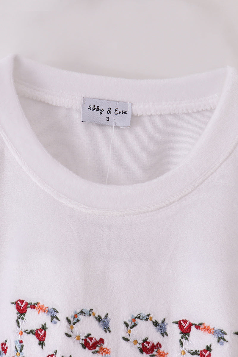 White velvet blessed embroidery mom&me sweatshirt - Giggles with Grace