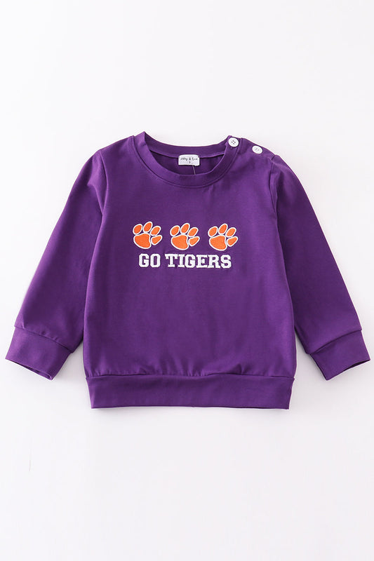 Puprle go tigers embroidery boy top - Giggles with Grace