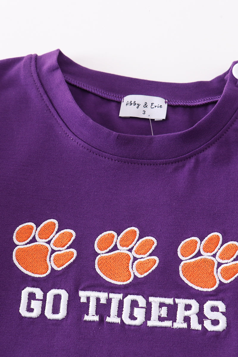 Puprle go tigers embroidery boy top - Giggles with Grace