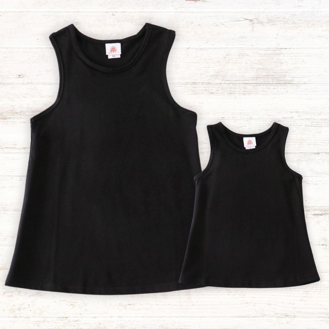 Black blank basic kids teens adult tank top - Giggles with Grace