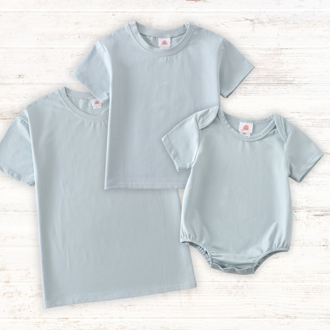 Blue blank basic t-shirt Adult Kids and baby bubble - Giggles with Grace
